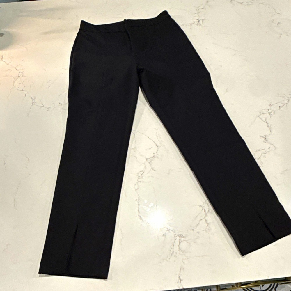 Crosby. Womens 4 Black Solid Flat Front Dress Pants Cotton Poly Elastane